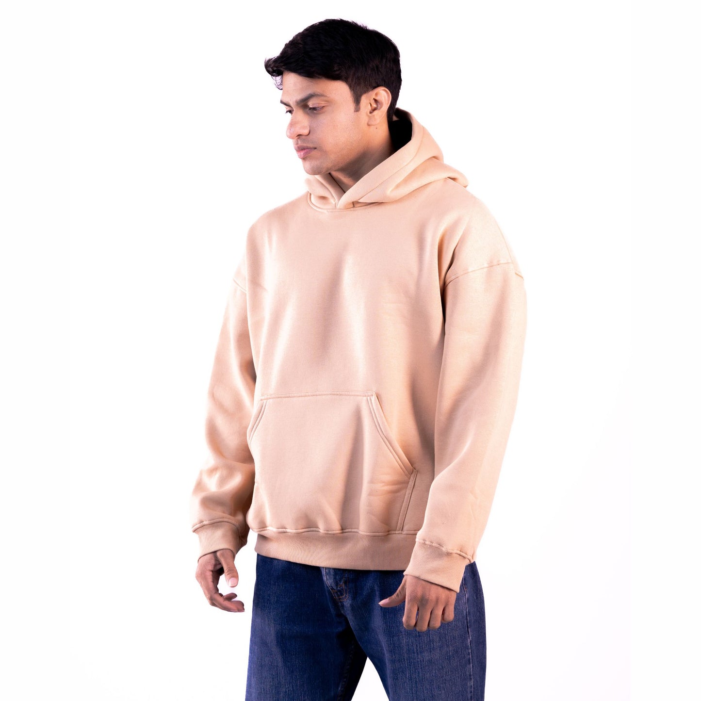 Beige sandstone hoodie front view – cozy unisex hoodie with a relaxed fit and premium feel.