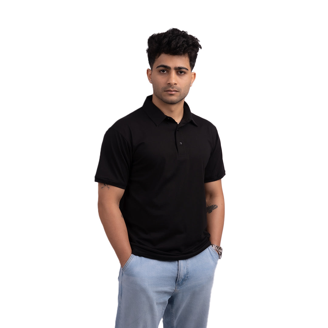 Black Stretch Polo T-Shirt