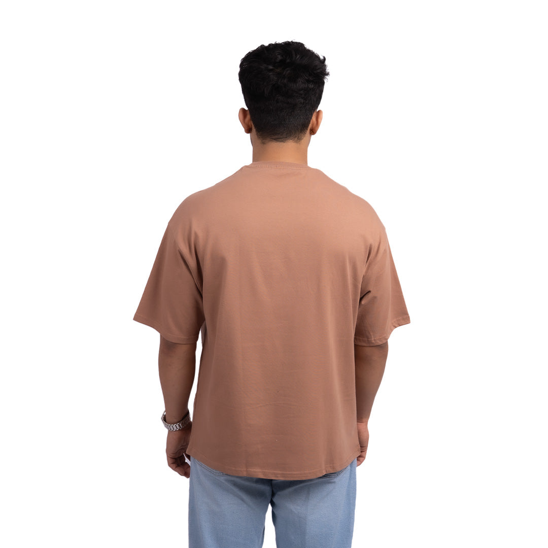 Oversized Driftwood brown t-shirt back view – minimalist oversized tee in a rich brown shade, perfect for casual or streetwear looks.