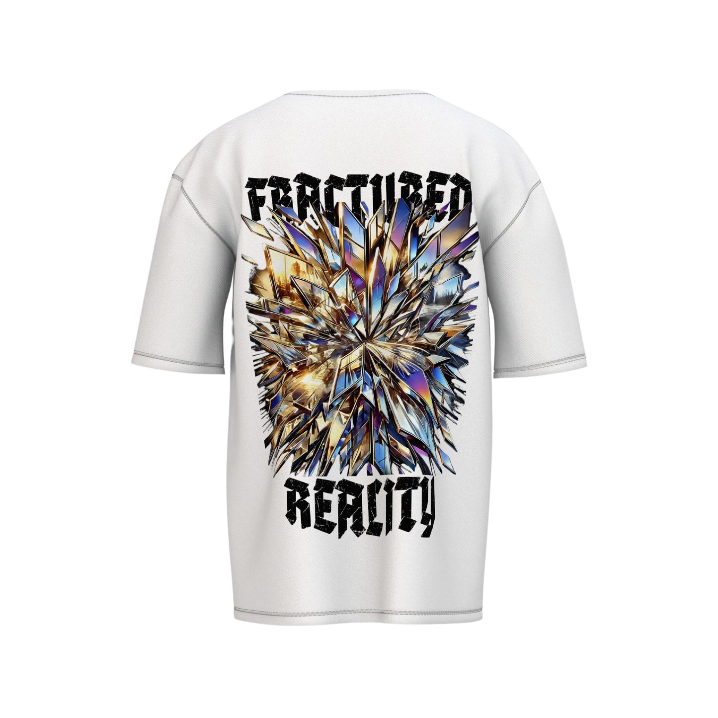 Fractured Reality graphic oversized t-shirt view – modern and stylish, perfect for men and women.