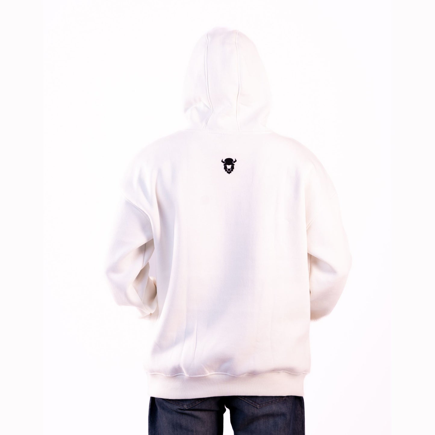 Ivory hoodie back view – minimalist design with a clean and versatile look.