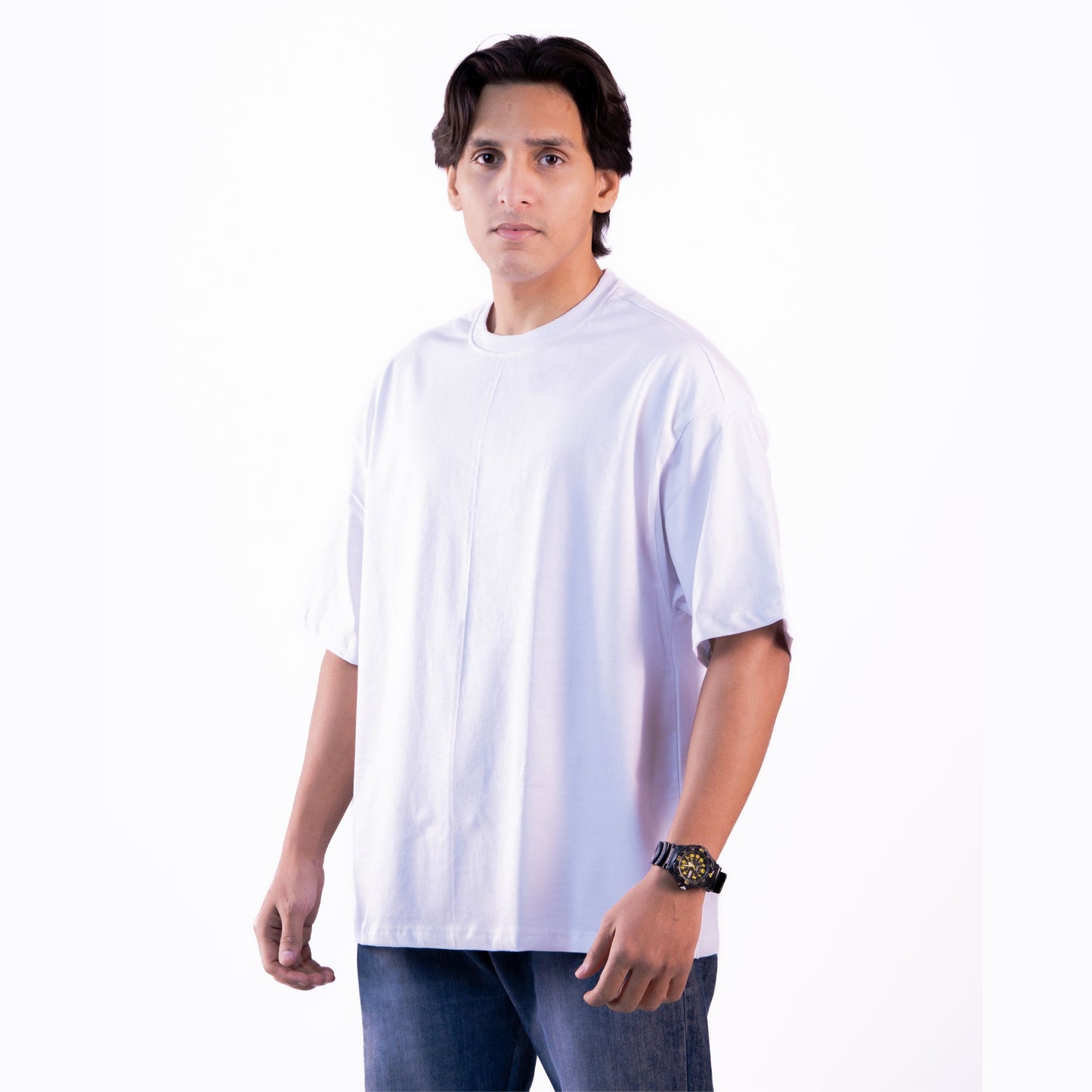 off-white oversized t-shirt front view – unisex casual tee with a relaxed fit.