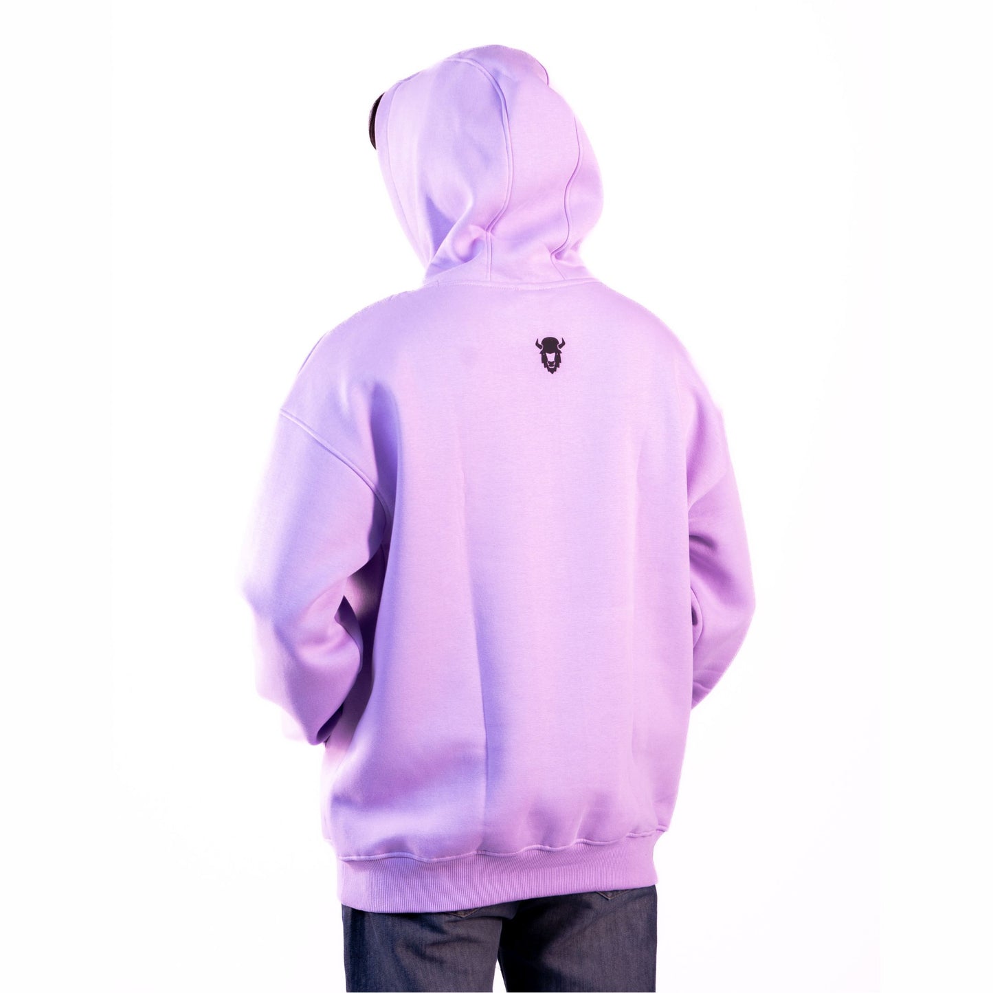 Unisex lavender hoodie angled view – stylish and versatile hoodie for all-day wear.