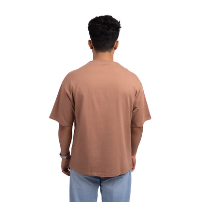 Oversized Driftwood brown t-shirt back view – minimalist oversized tee in a rich brown shade, perfect for casual or streetwear looks.