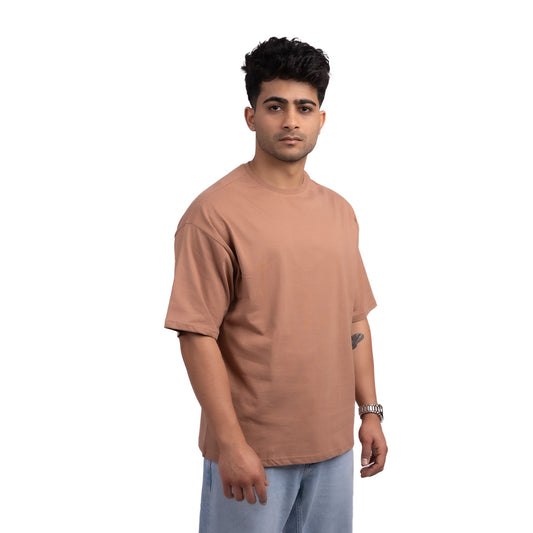 Driftwood brown oversized t-shirt front view – earthy-toned oversized tee with a relaxed fit, designed for effortless comfort and style.