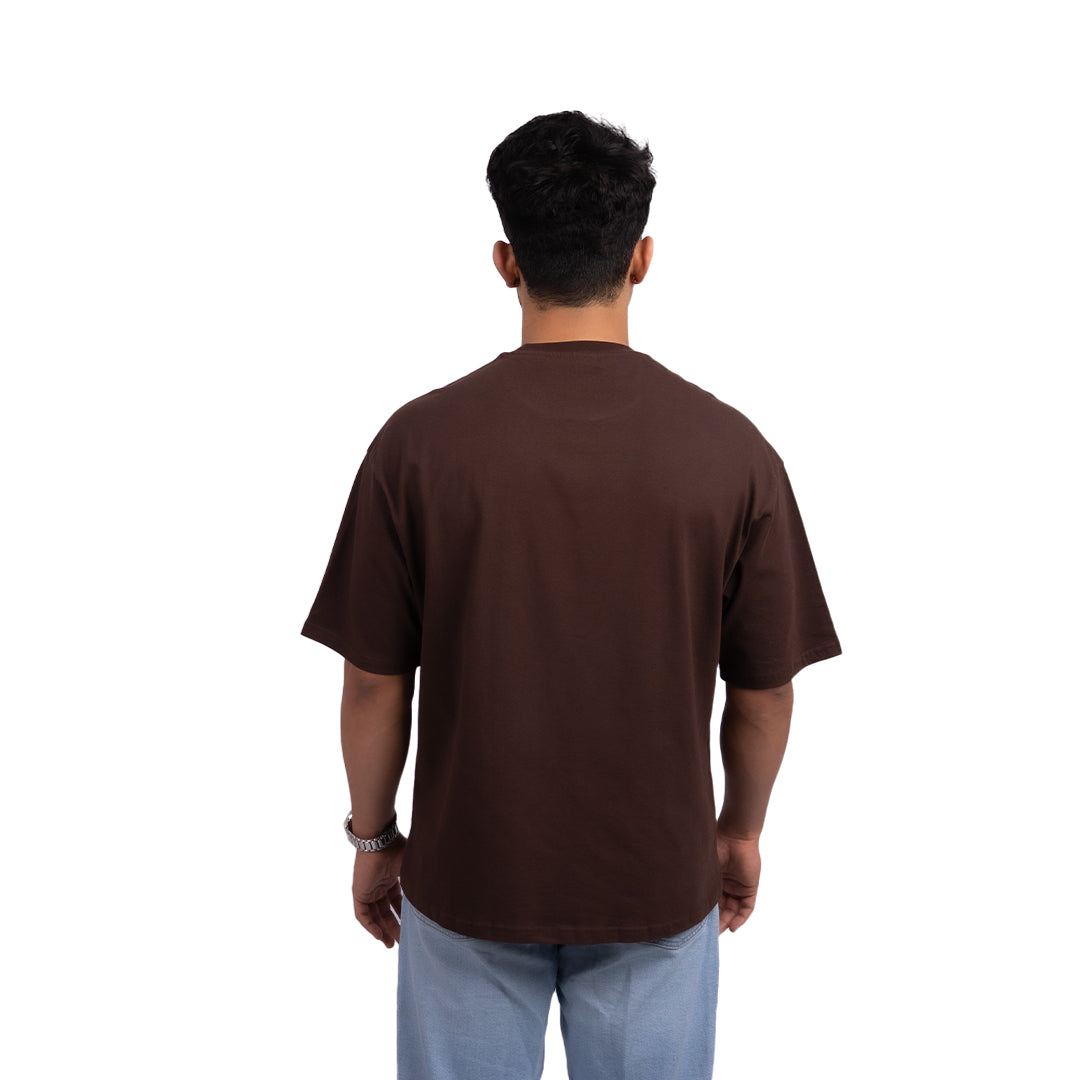 Oversized coffee shade t-shirt back view – minimalist oversized tee in a rich coffee brown, ideal for casual and streetwear outfits.