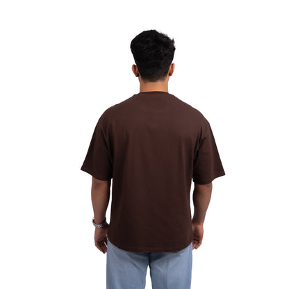 Oversized coffee shade t-shirt back view – minimalist oversized tee in a rich coffee brown, ideal for casual and streetwear outfits.
