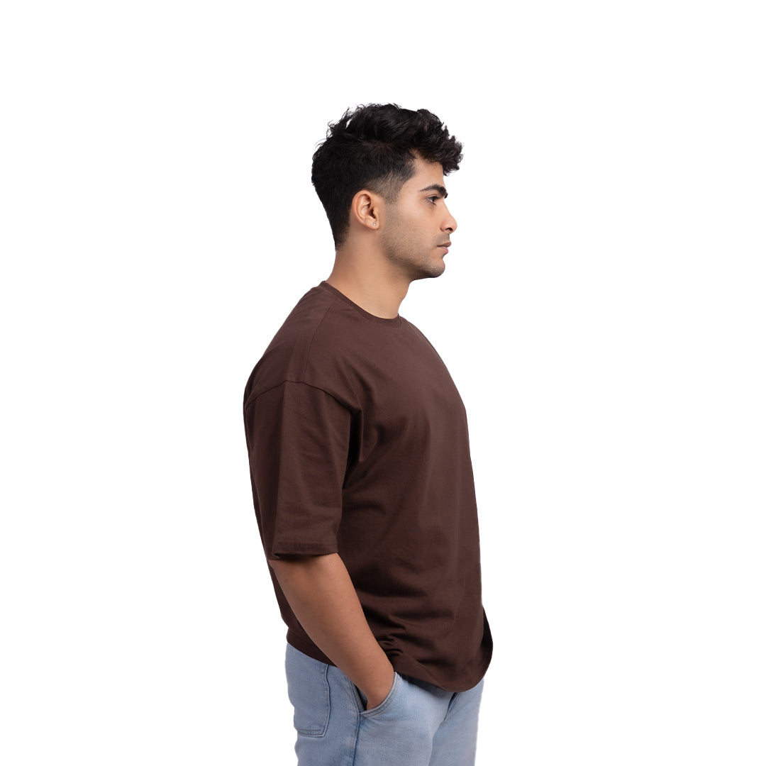 Unisex oversized coffee shade t-shirt side view – breathable oversized tee made from premium cotton for all-day ease.
