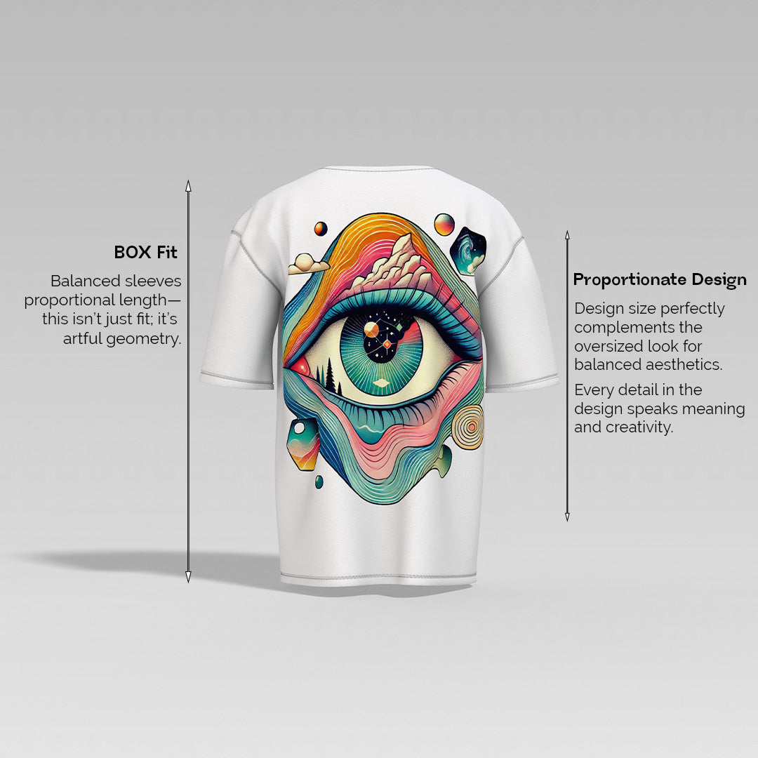 Oversized Eye of Reality t-shirt back view – intricate design symbolizing perception and deeper truth.