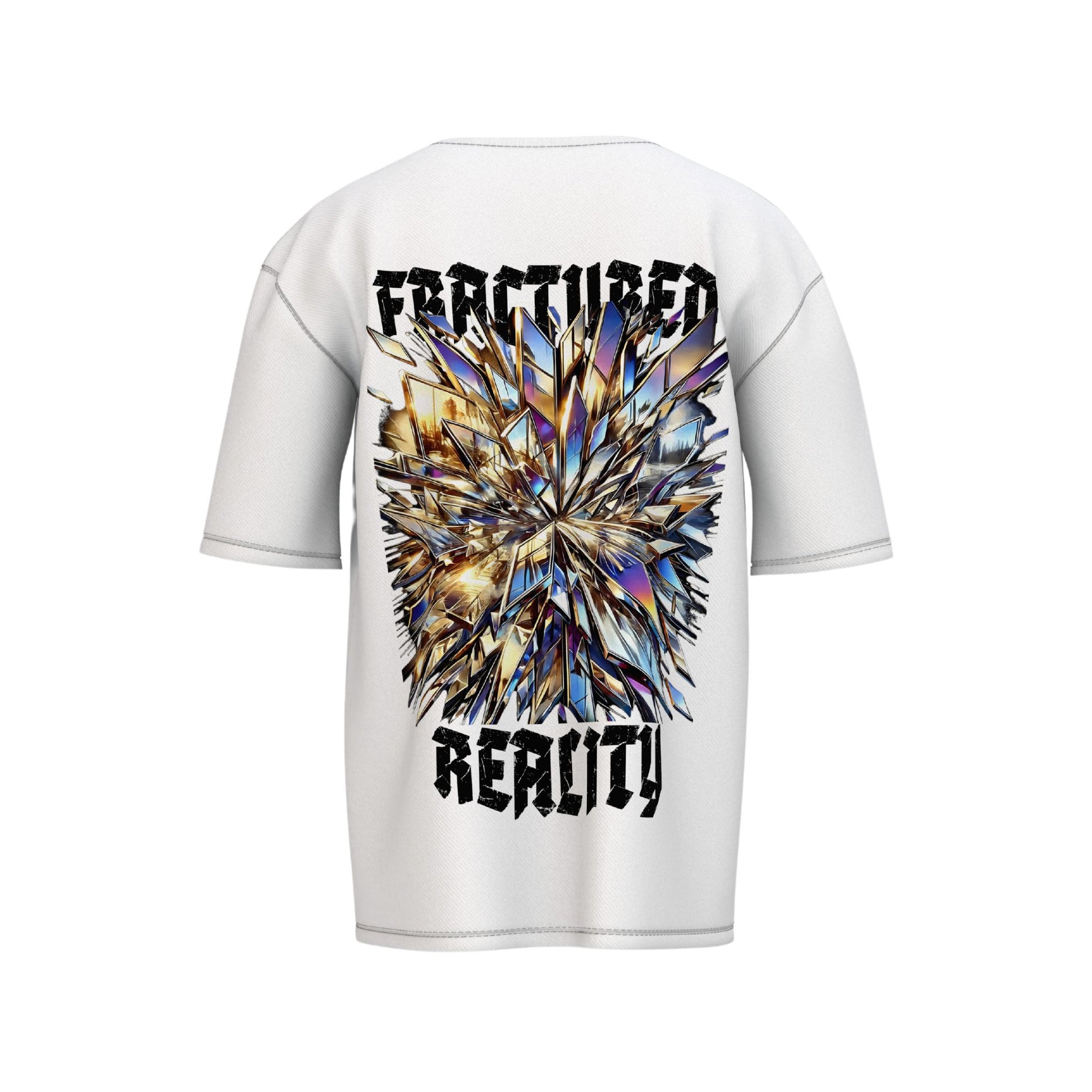 Fractured Reality graphic oversized t-shirt view – modern and stylish, perfect for men and women.