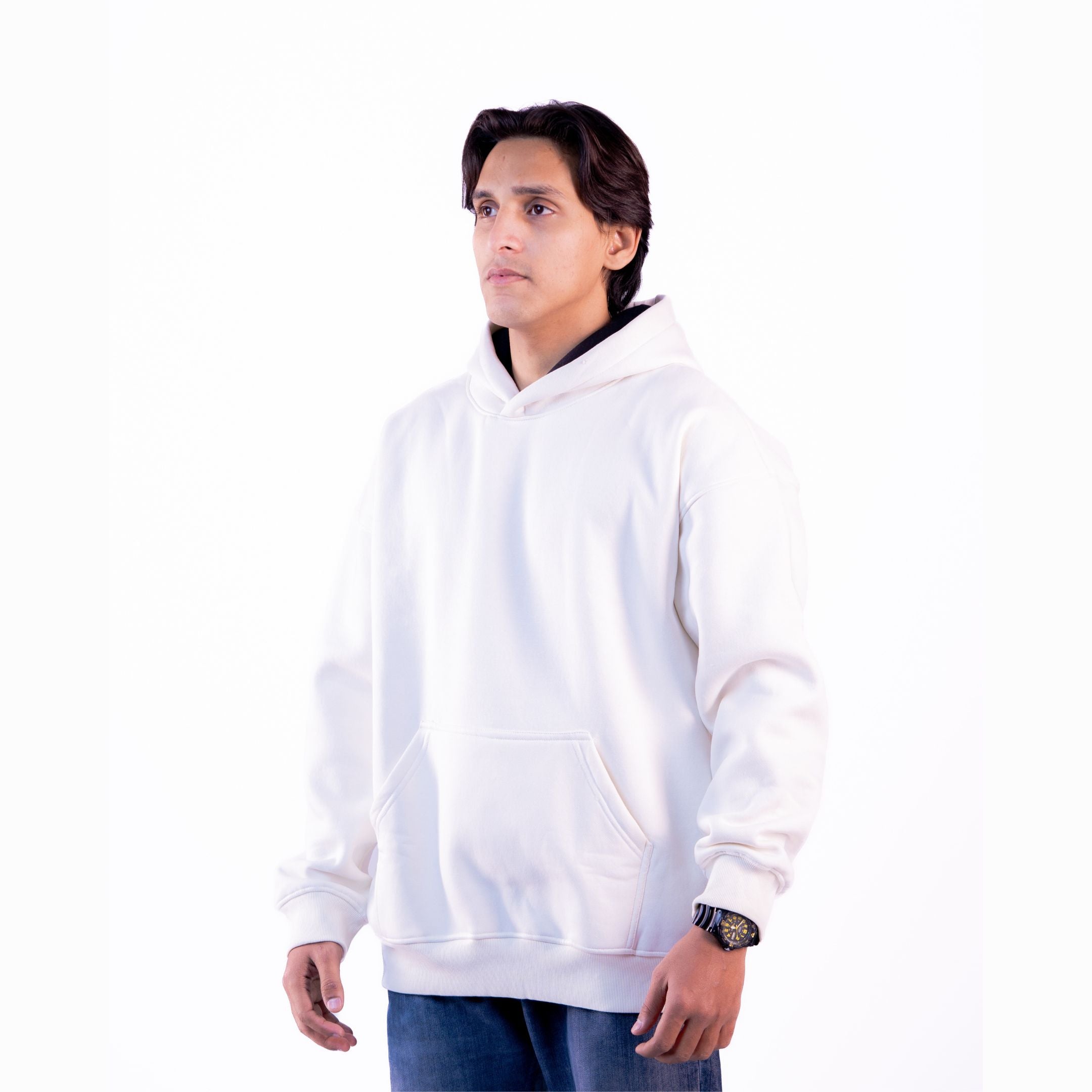  Ivory off-white hoodie front view – premium unisex hoodie with a relaxed fit and timeless style.