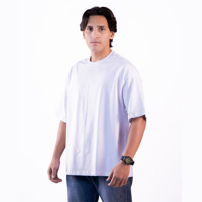 off-white oversized t-shirt front view – unisex casual tee with a relaxed fit.