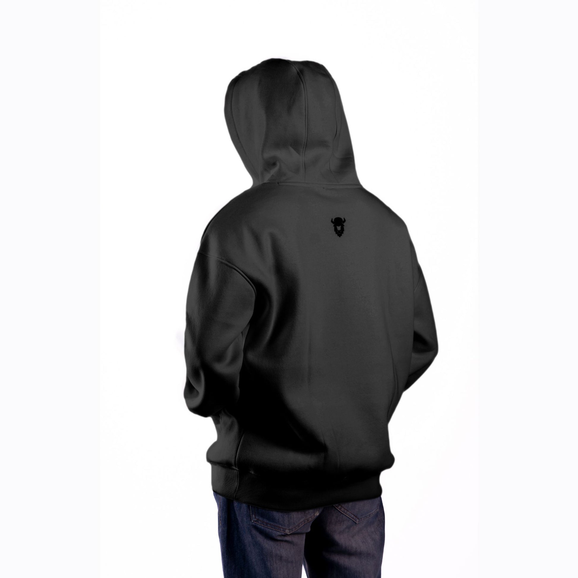  Unisex black midnight hoodie angled view – premium fabric with a modern, comfortable fit.