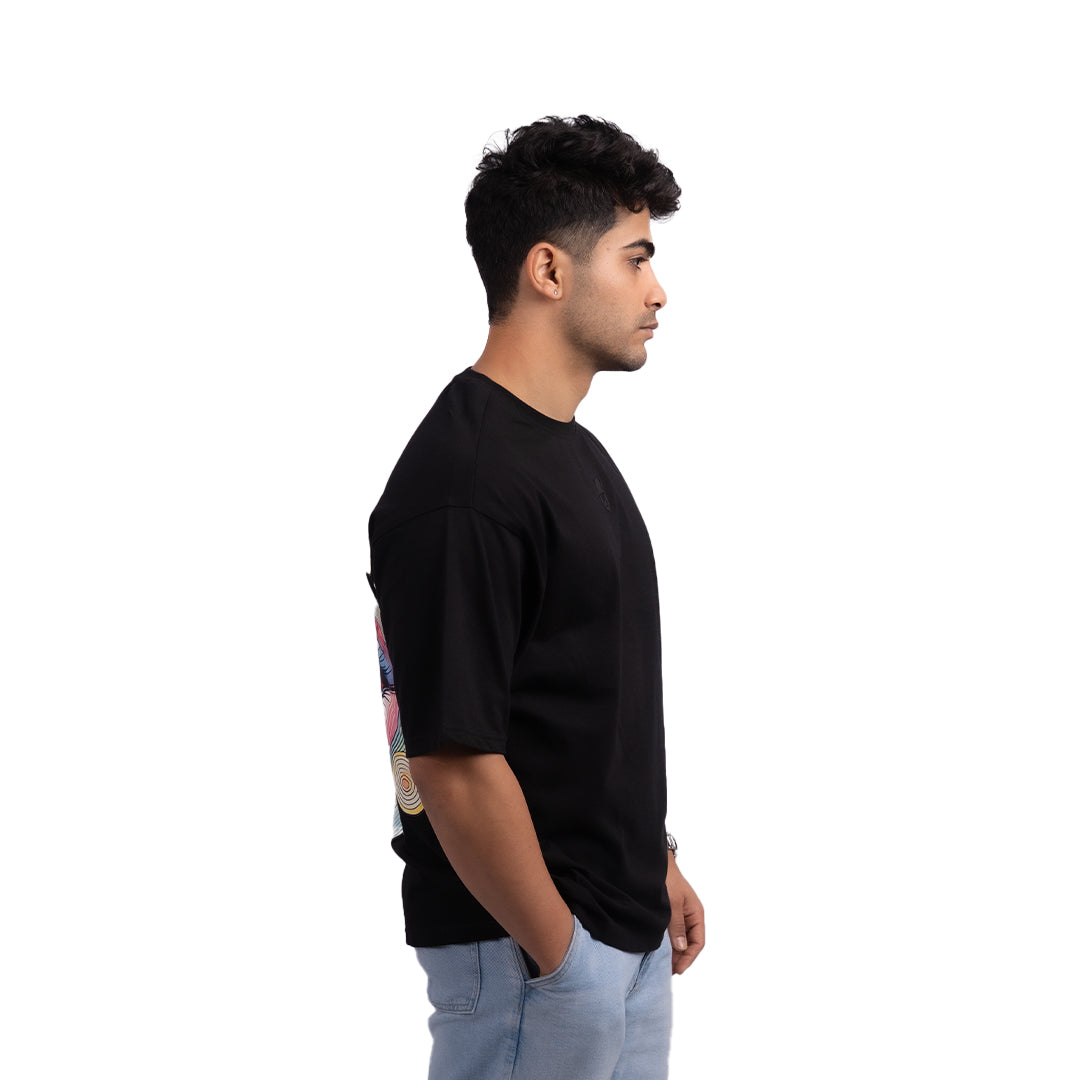 Unisex oversized Eye of Reality t-shirt side view – premium oversized tee crafted from breathable cotton for everyday comfort.