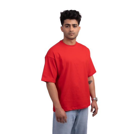 Red oversized t-shirt front view – bold oversized tee with a relaxed fit, designed for effortless comfort and standout style.