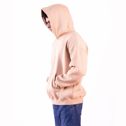 Sandstone beige hoodie side view – stylish and comfortable, perfect for men and women.