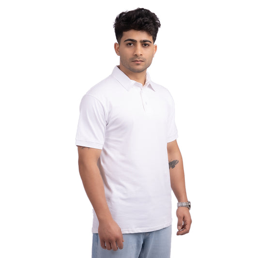 White Bravosh polo t-shirt front view – stylish men’s polo with a modern collar design for casual or semi-formal wear.