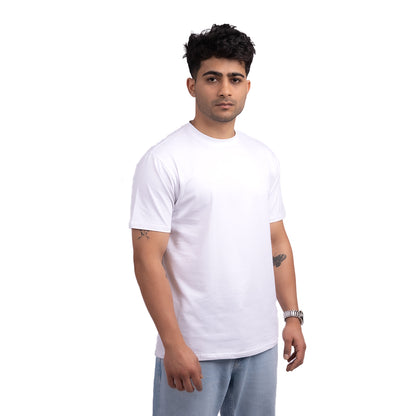 White regular-fit cotton t-shirt front view – classic everyday tee with a comfortable, breathable design.